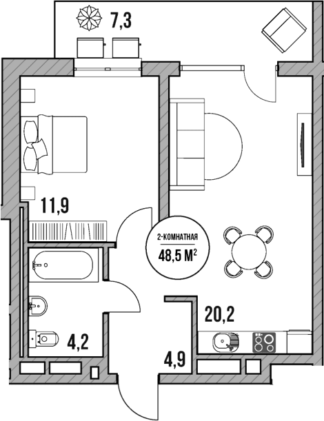 Продается 2-комн. квартира, 41.2 м²
