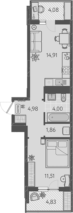 Продается 1-комн. квартира, 37.26 м²