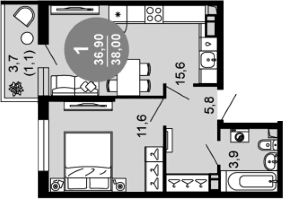 Продается 2-комн. квартира, 36.9 м²