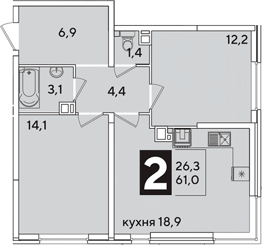 Продается 3-комн. квартира, 61 м²