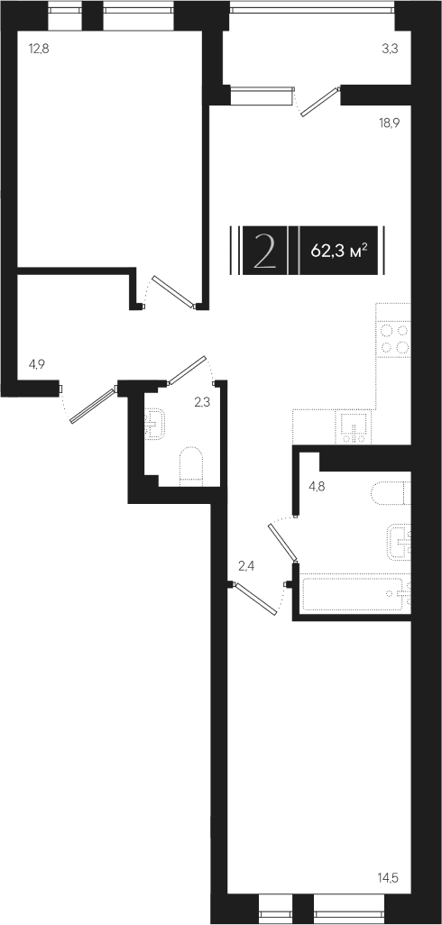 Продается 2-комн. квартира, 60.65 м²