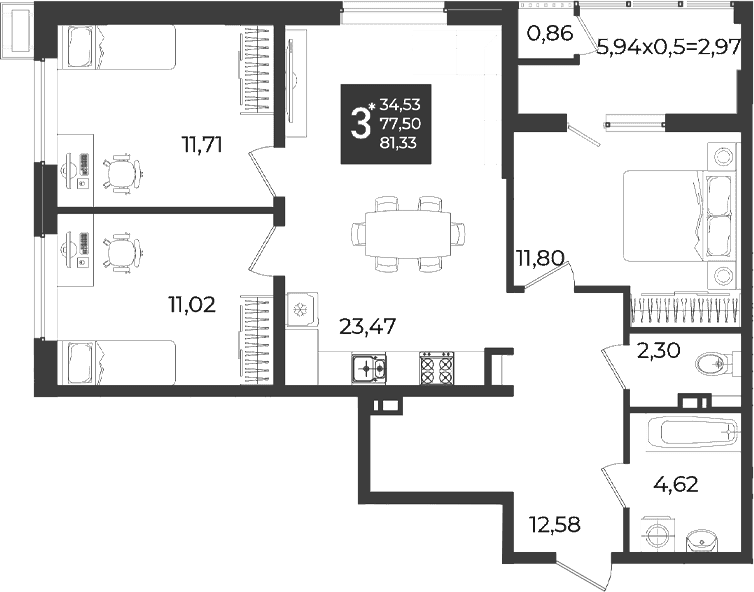 Продается 3-комн. квартира, 77.5 м²