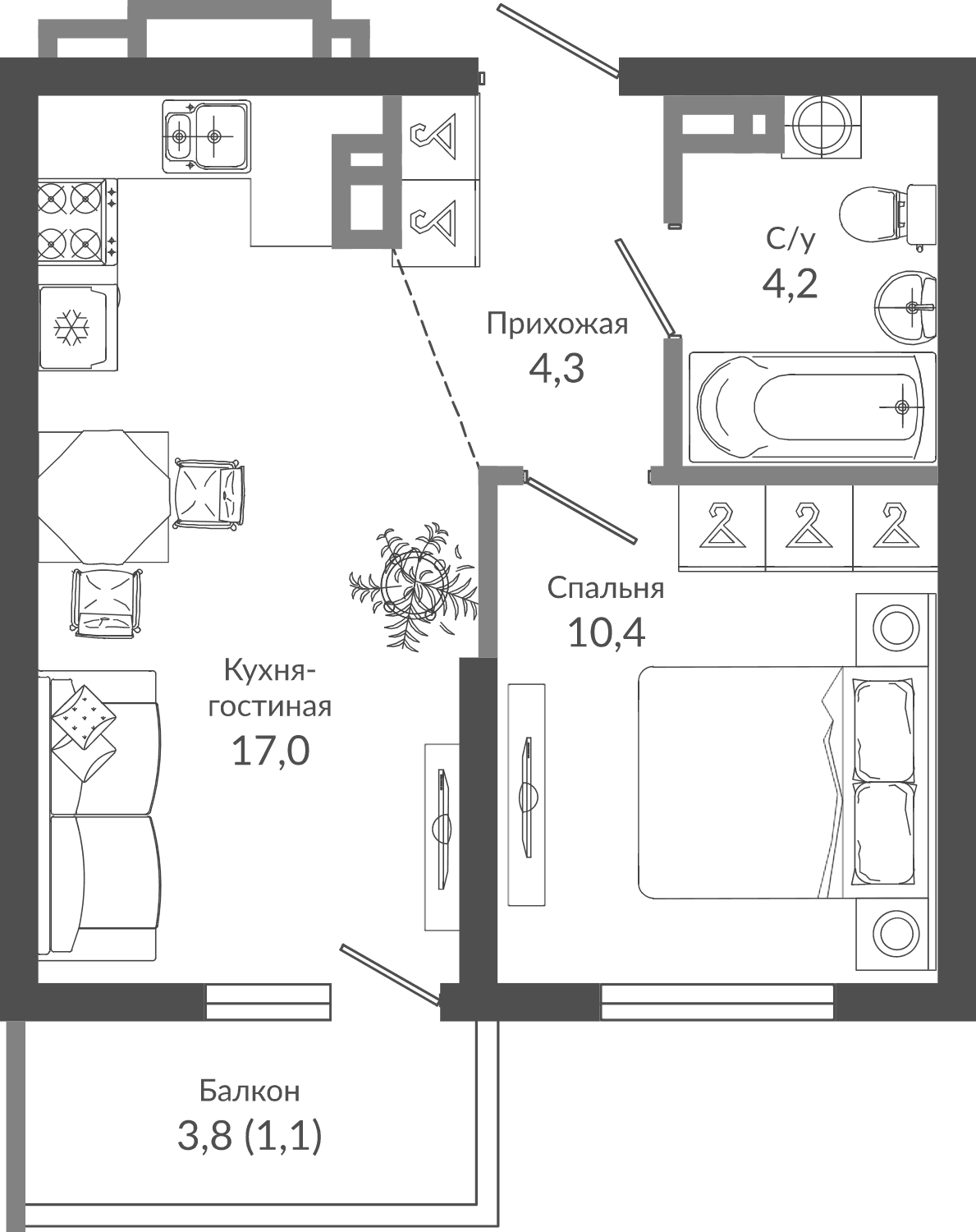 Продается 2-комн. квартира, 35.9 м²