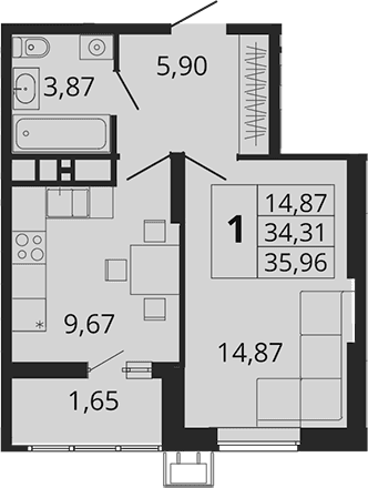 Продается 1-комн. квартира, 35.24 м²