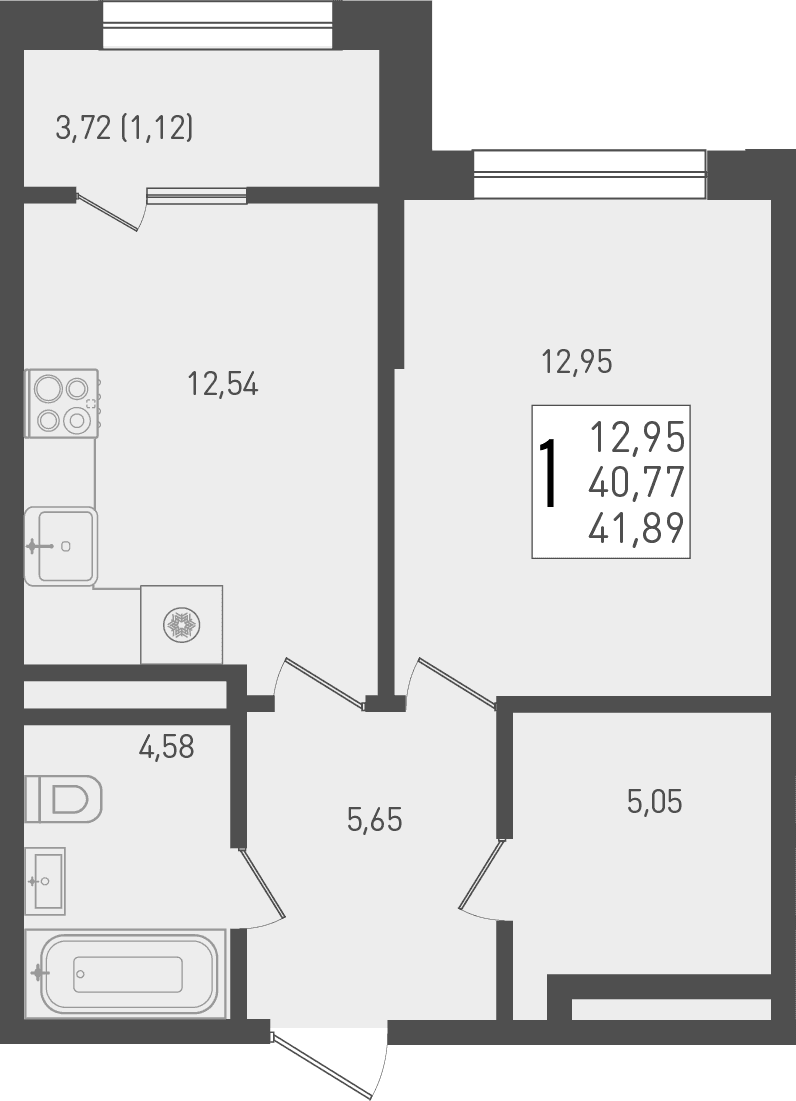 Продается 1-комн. квартира, 40.77 м²