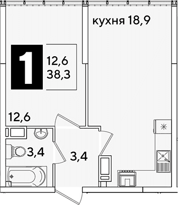 Продается 2-комн. квартира, 38.3 м²