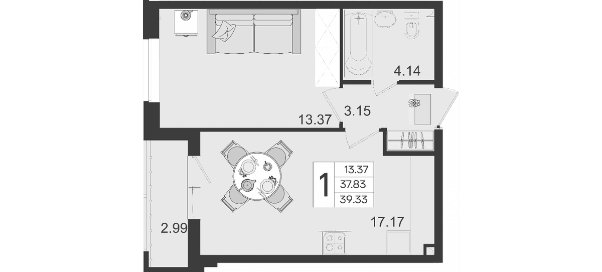 Продается 1-комн. квартира, 37.83 м²
