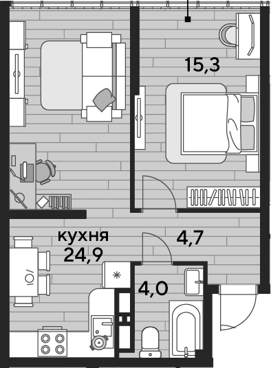 Продается 1-комн. квартира, 48.9 м²