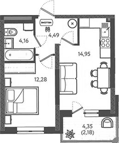 Продается 1-комн. квартира, 34.01 м²