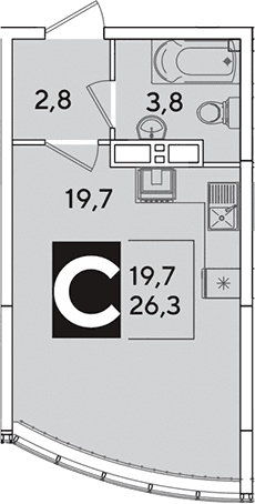 Продается 1-комн. квартира, 26.3 м²