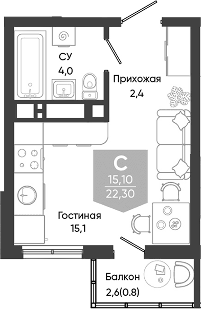 Продается 1-комн. квартира, 21.5 м²