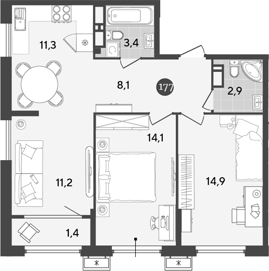 Продается 3-комн. квартира, 65.9 м²