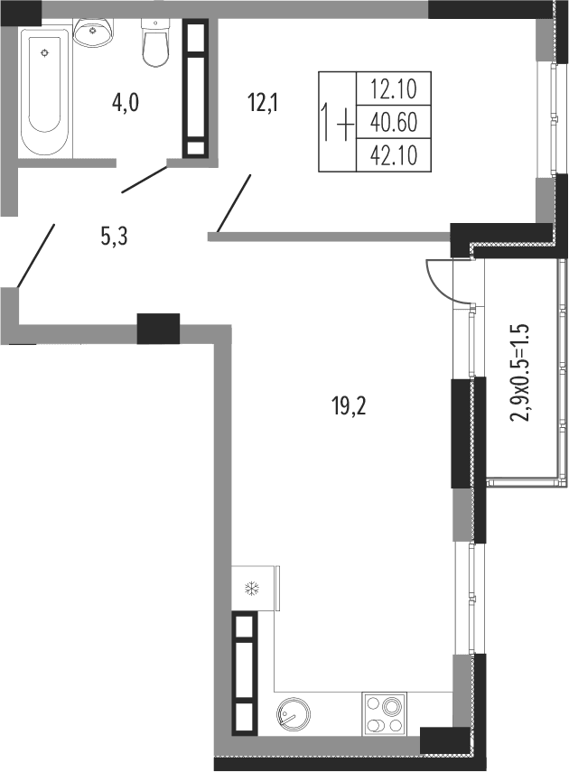 Продается 2-комн. квартира, 41.65 м²