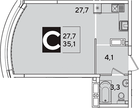 Продается 1-комн. квартира, 35.1 м²
