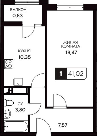 Продается 1-комн. квартира, 40.19 м²