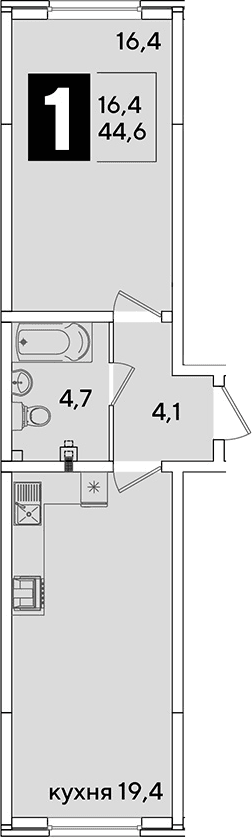Продается 2-комн. квартира, 44.6 м²