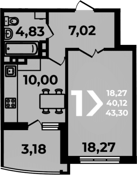 Продается 1-комн. квартира, 42.05 м²