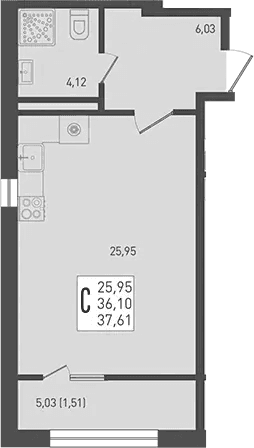 Продается 1-комн. квартира, 36.1 м²