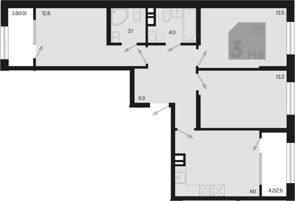 Продается 3-комн. квартира, 70.6 м²