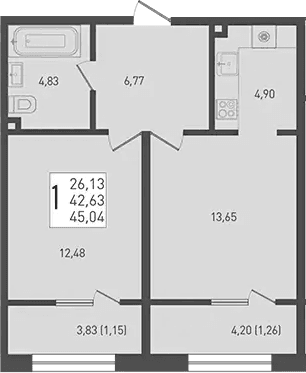 Продается 2-комн. квартира, 42.63 м²
