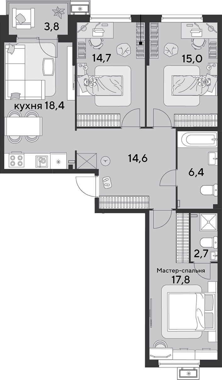 Продается 4-комн. квартира, 89.6 м²