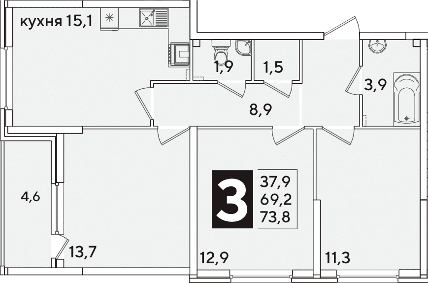 Продается 4-комн. квартира, 69.2 м²