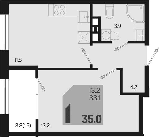 Продается 1-комн. квартира, 33.1 м²