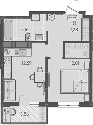 Продается 1-комн. квартира, 37.5 м²