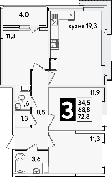Продается 4-комн. квартира, 68.8 м²