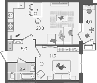 Продается 2-комн. квартира, 44.1 м²