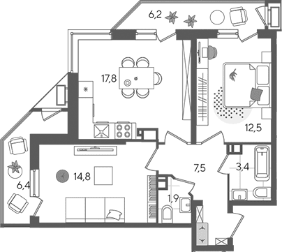 Продается 3-комн. квартира, 57.9 м²