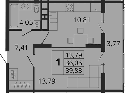 Продается 1-комн. квартира, 37.08 м²