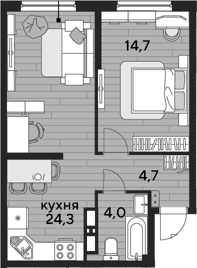 Продается 1-комн. квартира, 47.7 м²