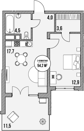 Продается 1-комн. квартира, 42.7 м²