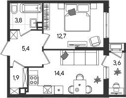 Продается 1-комн. квартира, 38.2 м²