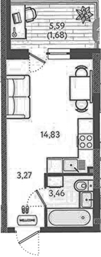 Продается 1-комн. квартира, 21.56 м²