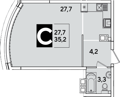 Продается 1-комн. квартира, 35.2 м²