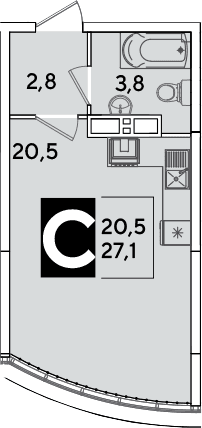 Продается 1-комн. квартира, 27.1 м²