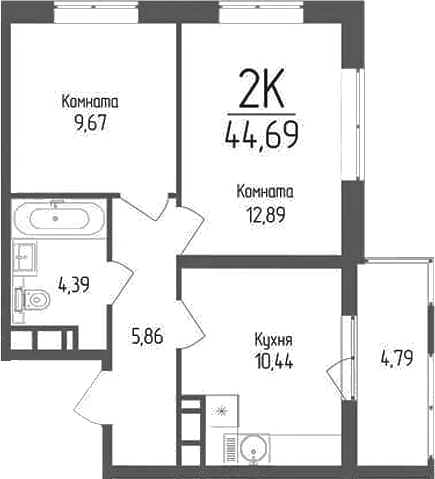 Продается 2-комн. квартира, 43.25 м²