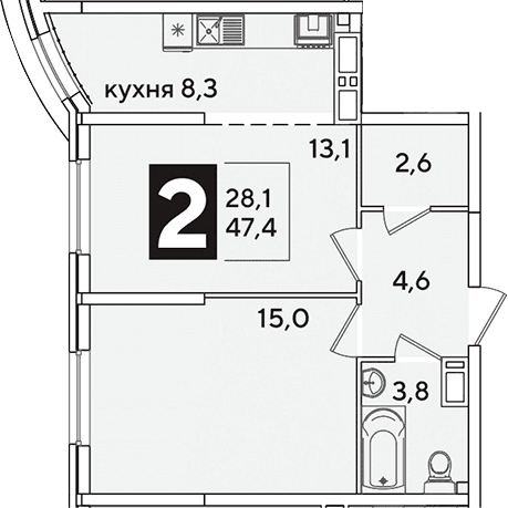 Продается 2-комн. квартира, 47.4 м²