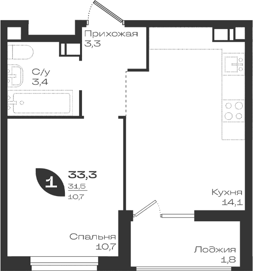 Продается 1-комн. квартира, 31.5 м²