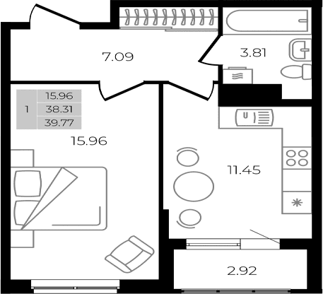 Продается 1-комн. квартира, 38.31 м²