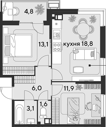 Продается 3-комн. квартира, 54.5 м²