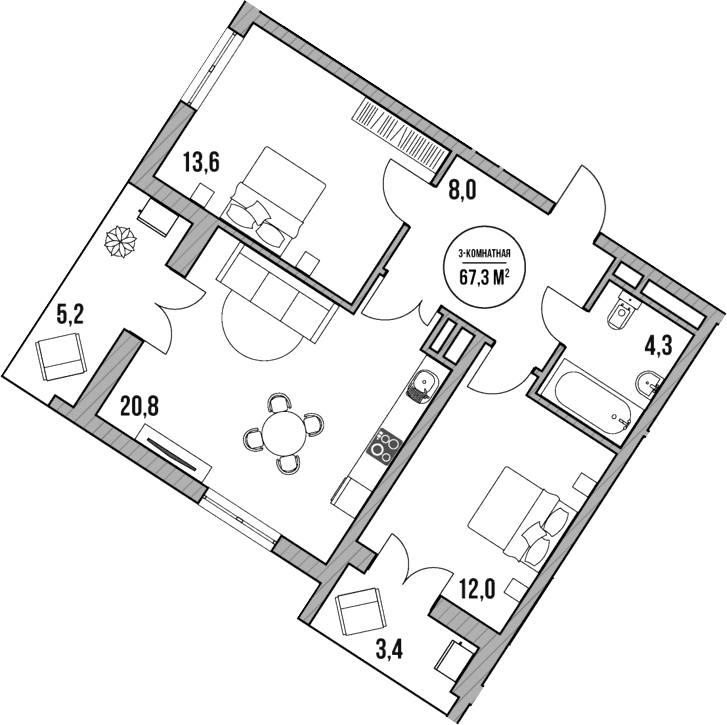 Продается 3-комн. квартира, 58.7 м²
