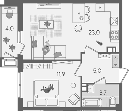 Продается 2-комн. квартира, 43.6 м²