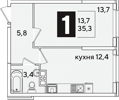 Продается 1-комн. квартира, 35.3 м²