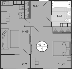Продается 1-комн. квартира, 41.03 м²