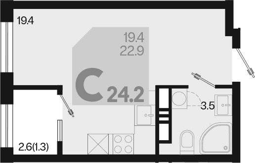 Продается 1-комн. квартира, 22.9 м²