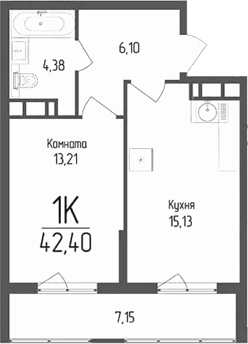 Продается 1-комн. квартира, 38.82 м²