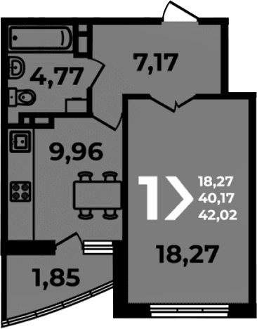 Продается 1-комн. квартира, 40.17 м²